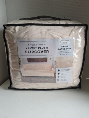 Velvet Plush Slipcover - Cream Extra Large Sofa